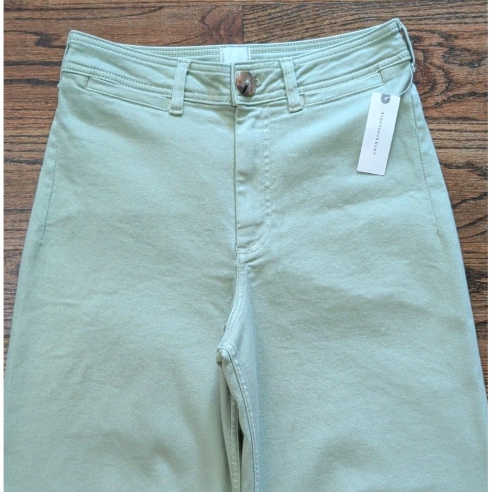 NWT MAEVE Colette Crop Wide Leg Pants Moss Green Sz 29 Stovepipe Raw Hem Stretch - Picture 8 of 9